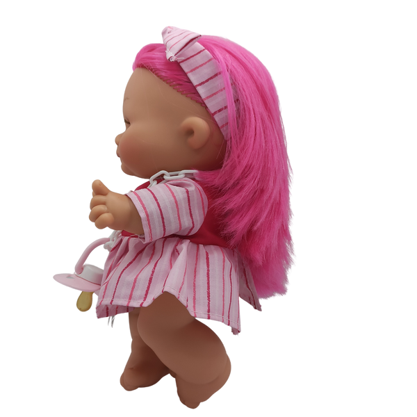 Doll Diana - Long Pink Hair, Pink Dress With Stripes, Pink Band With Stripes