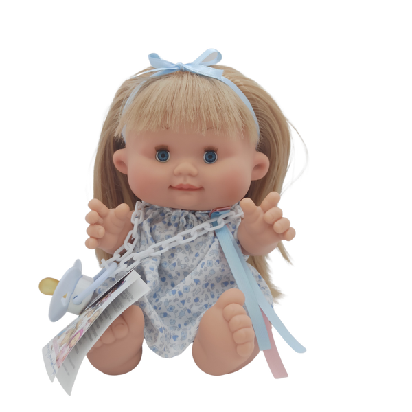 Doll Flora - Long Blond Hair, Blue Dress With Flowers, Blue Band