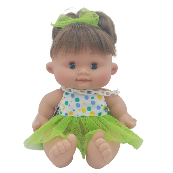 Doll Nell - Brown Hair Ponytail, Dotted Dress, Green Band