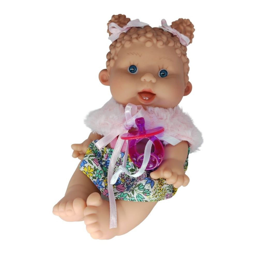 Pepotin Bianca - dress with flowers and a plush scarf, pink bows