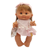 Doll Flora - Long Brown Hair, Pink Dress With White Pom Poms Hearts, Pink Band