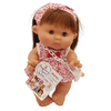 Doll Mary - Long Brown Hair, Red Dress with Flowers, Band With Flowers