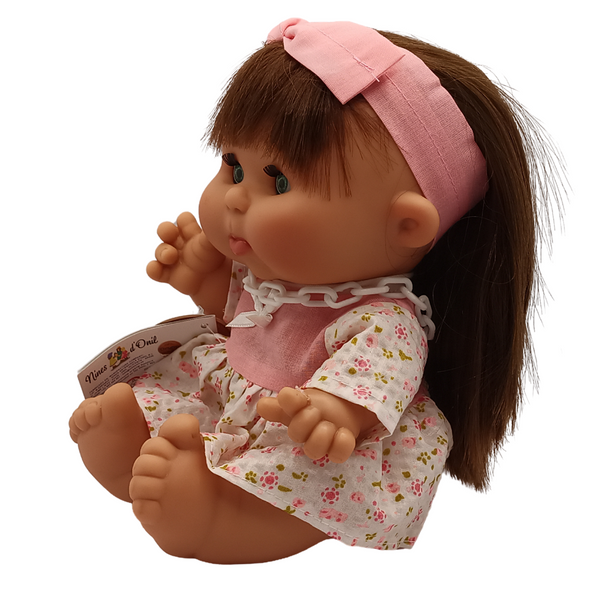 Doll Mary - Long Brown Hair, Pink Flowers Dress, Pink Band