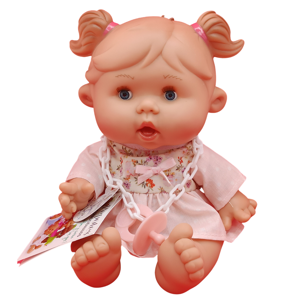 Pepotes Rose - Hair Up In Two Ponytails, Light Pink Dress With Flowers, Blinking Eyes